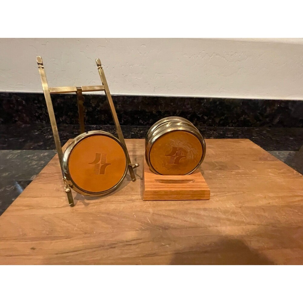 Leather coaster set with holder